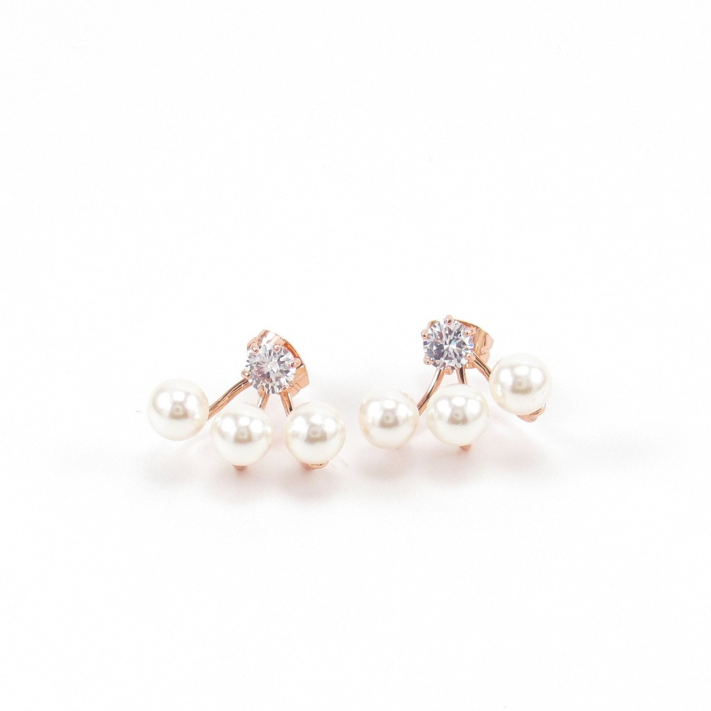 Crystal Pearl Ear Jackets 18K Rose Gold CZ
